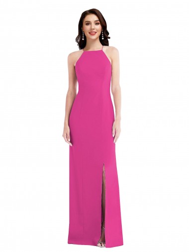 Sleeveless Halter Neck Open Back Stretch Crepe Trumpet Formal Evening Dress Online