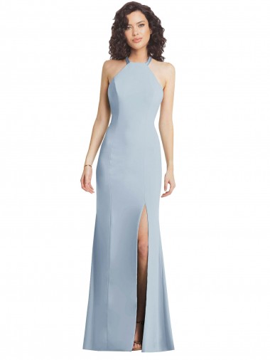 Sleeveless Halter Neck Criss Cross Back Stretch Crepe Trumpet Formal Evening Dress Online