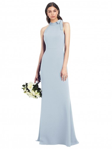 Sleeveless Bow Neck Open Back Stretch Crepe Trumpet Semi Formal Evening Dress Online