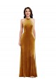 Sleeveless Halter Neck Keyhole Back Stretch Velvet Trumpet Semi Formal Evening Dress Online