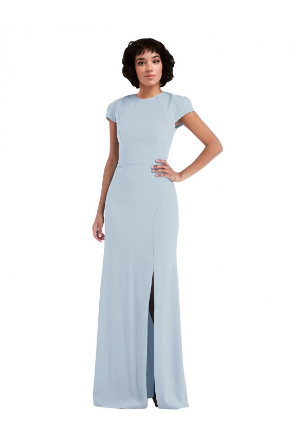 Cap Sleeves Jewel Neck Keyhole Back Stretch Crepe Trumpet Semi Formal Evening Dress Online