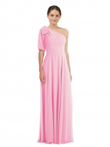 Sleeveless Barely Pink One Shoulder Soft Chiffon Trumpet Semi Formal Evening Dress Online