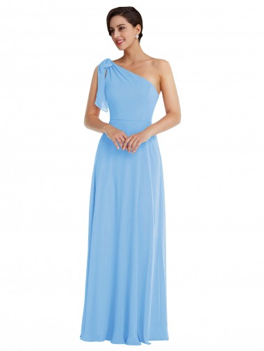 Sleeveless Periwinkle One Shoulder Soft Chiffon Trumpet Semi Formal Evening Dress Online