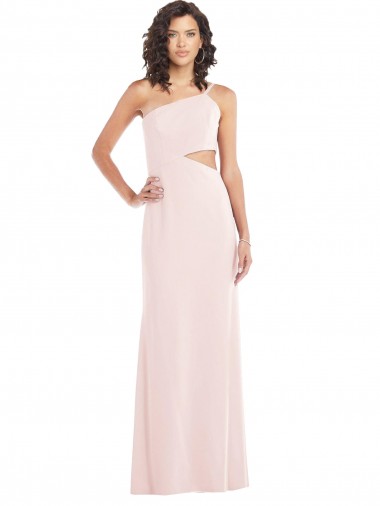 Sleeveless Pink One Shoulder Stretch Crepe Trumpet Formal Evening Dress Online