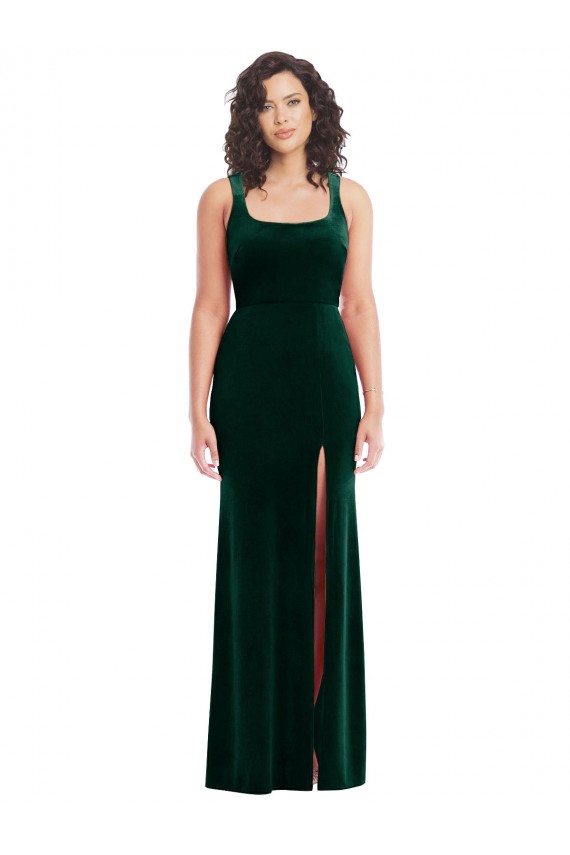 Sleeveless Square Neck Stretch Velvet Trumpet Semi Formal Evening Dress Online