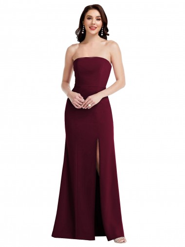 Sleeveless Burgundy Gold Strapless Stretch Crepe Trumpet Semi Formal Evening Dress Online