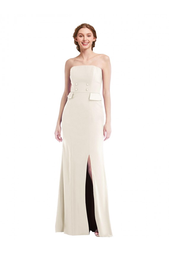 Sleeveless Ivory Strapless Stretch Crepe Trumpet Semi Formal Evening Dress Online