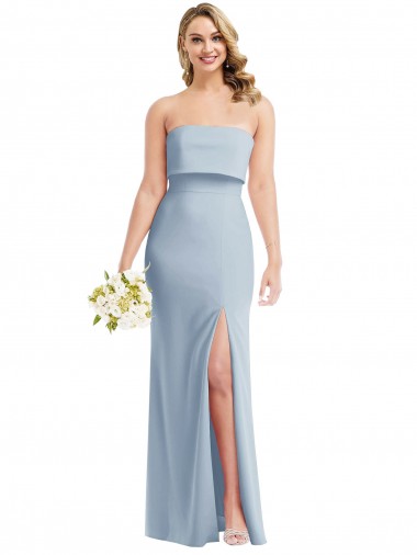 Sleeveless Light Sky Blue Strapless Low Back Stretch Crepe Trumpet Semi Formal Evening Dress Online