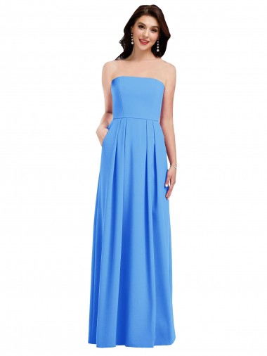 Sleeveless Peacock Blue Strapless Low Back Stretch Crepe Trumpet Semi Formal Evening Dress Online