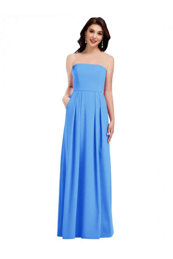 Sleeveless Peacock Blue Strapless Low Back Stretch Crepe Trumpet Semi Formal Evening Dress Online