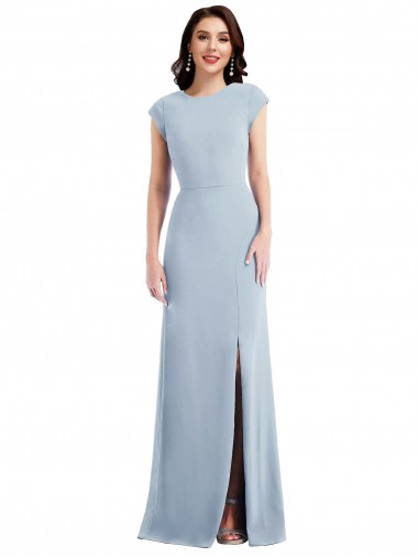 Cap Sleeves Open Back Stretch Crepe Trumpet Formal Evening Dress Online