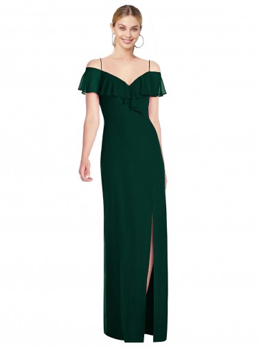 Cold Shoulder Ever Green Spaghetti Straps Soft Chiffon Trumpet Semi Formal Evening Dress Online