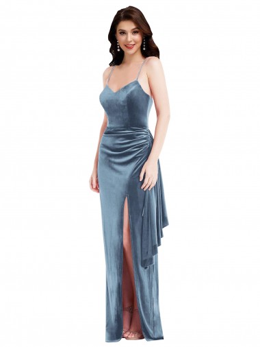 Sleeveless Spaghetti Straps Low Back Stretch Velvet Trumpet Formal Evening Dress Online