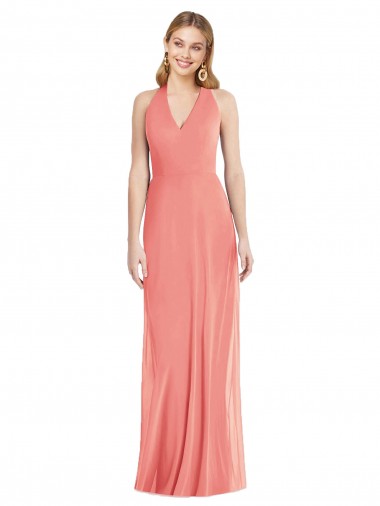 Sleeveless Halter Neck Soft Chiffon Trumpet Formal Evening Dress Online