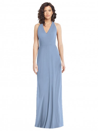 Sleeveless Halter Neck Open Back Soft Chiffon Trumpet Formal Evening Dress Online