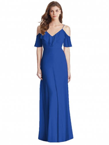Cold Shoulder Spaghetti Straps V-Back Soft Chiffon Trumpet Semi Formal Evening Dress Online