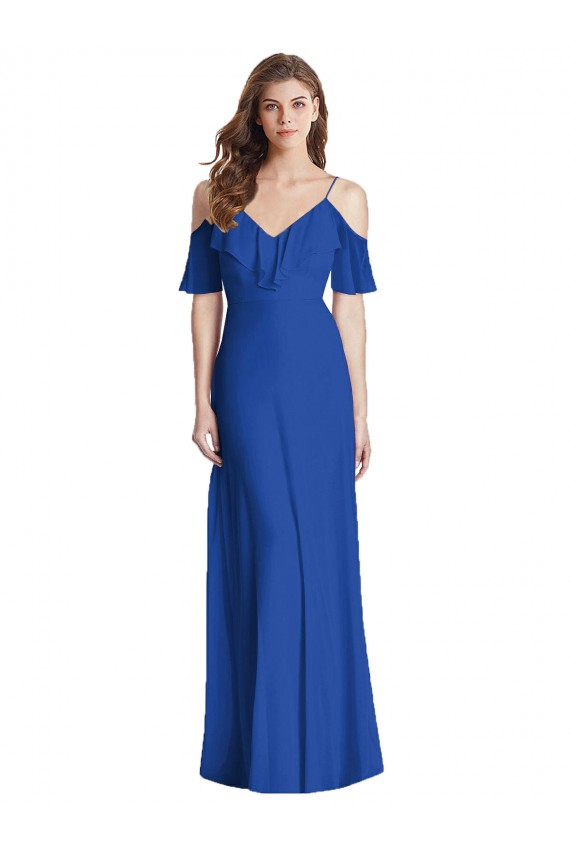 Cold Shoulder Spaghetti Straps V-Back Soft Chiffon Trumpet Semi Formal Evening Dress Online