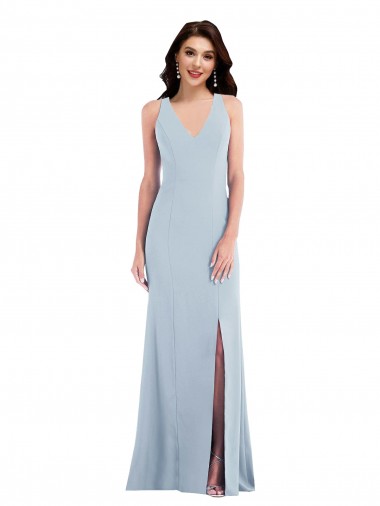 Sleeveless V-Neck Criss Cross Back Stretch Crepe Trumpet Evening Dress Online