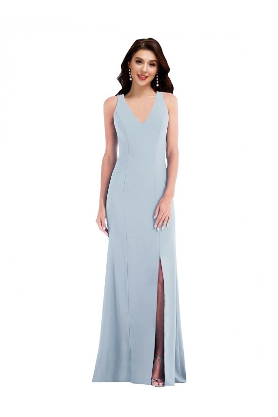 Sleeveless V-Neck Criss Cross Back Stretch Crepe Trumpet Evening Dress Online