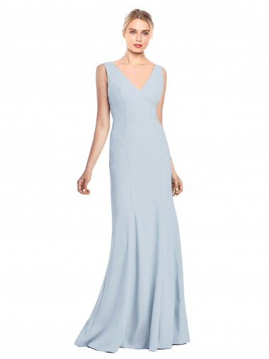 Sleeveless V-Neck Low Back Stretch Crepe Trumpet Evening Dress Online