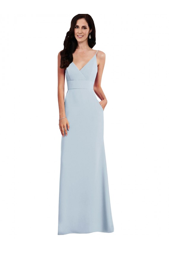 Sleeveless Spaghetti Straps V-Back Stretch Crepe Trumpet Formal Dress Online