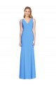 Sleeveless Peacock Blue V-Neck Keyhole Back Stretch Crepe Trumpet Semi Formal Evening Dress Online