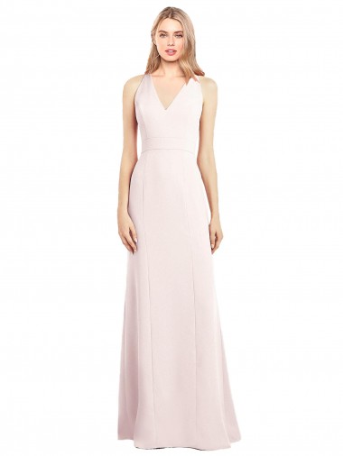 Sleeveless Pink V-Neck Keyhole Back Stretch Crepe Trumpet Semi Formal Evening Dress Online