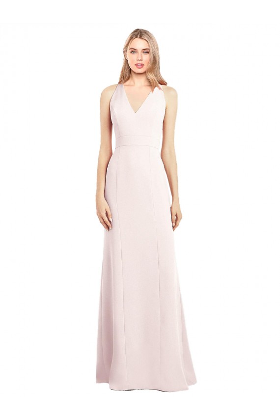 Sleeveless Pink V-Neck Keyhole Back Stretch Crepe Trumpet Semi Formal Evening Dress Online