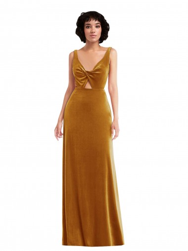 Sleeveless V-Neck V-Back Stretch Velvet Trumpet Semi Formal Evening Dress Online