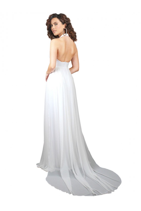 Sleeveless White V-Neck Low Back Soft Chiffon A-Line Semi Formal Evening Dress Online