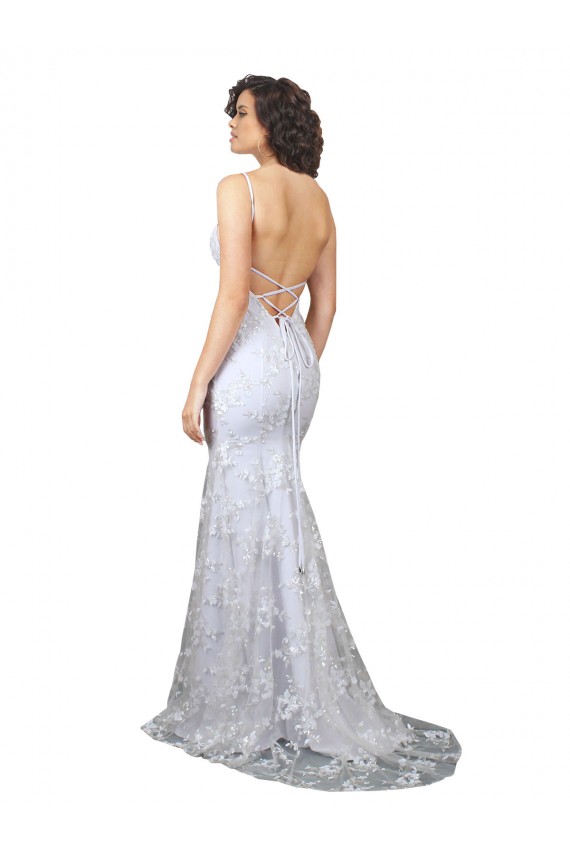 Sleeveless White V-Neck Backless Stretch Crepe & Sequin Tulle Mermaid Formal Evening Dress Online