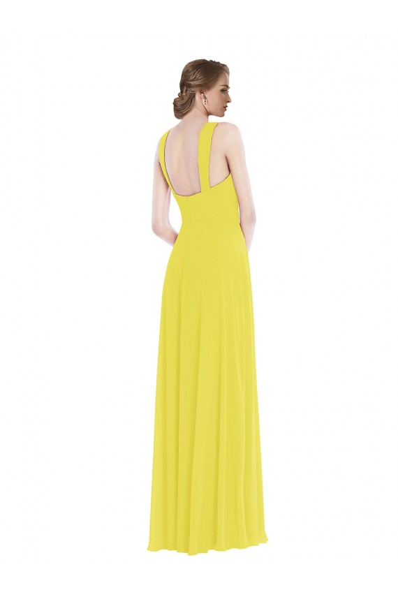 Sleeveless Yellow Spaghetti Straps Soft Chiffon A-Line Semi Formal Evening Dress Online